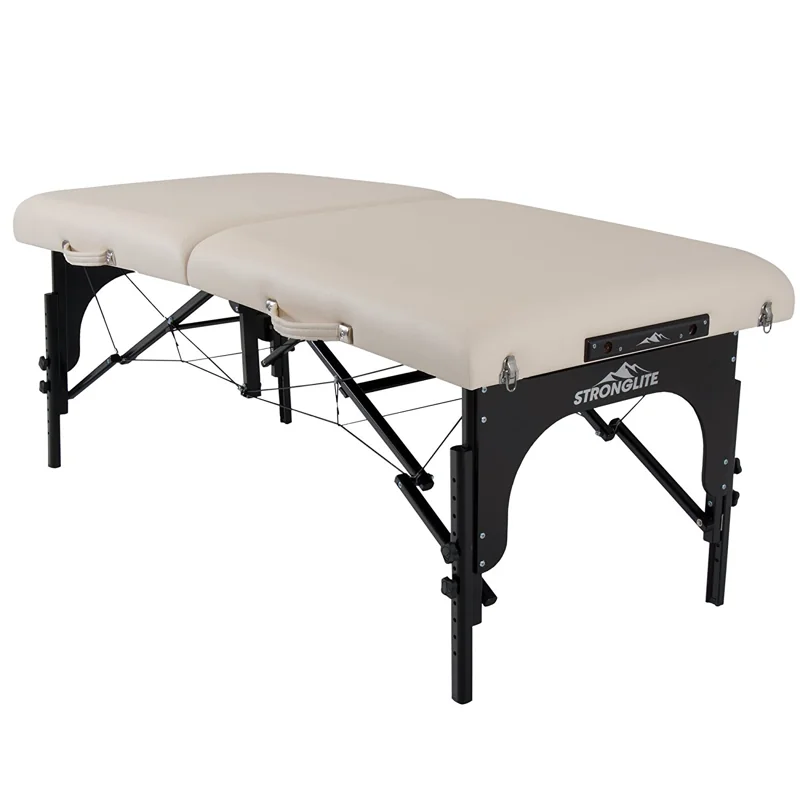 Stronglite Premier / New Premier — premier met lichte bekleding en donker houten onderstel