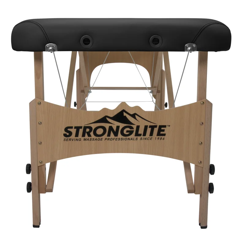 Stronglite Shasta — zicht op een eindplaat en het houten onderstel