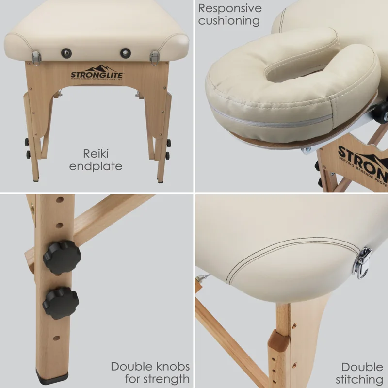 Stronglite Shasta — details van onderbouw en hoofdsteunkussen